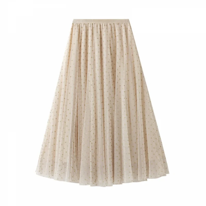 

Fashion Women's Solid Color Net Yarn Long Skirts