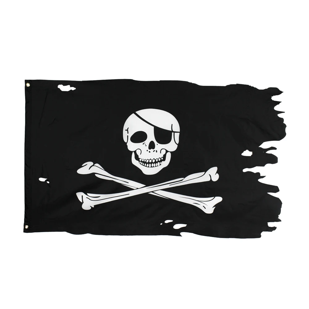 

90X150CM Double Broken Skull Headband Crossbones Pirates Flag Jack Rackham Jolly Roger Flag For Decoration