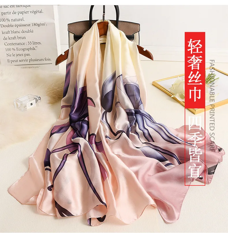 

Chinese luxury Silk Autumn and winter Lady Popular New style Print silk scarf Women Sunscreen Shawl Fashion Headscarf