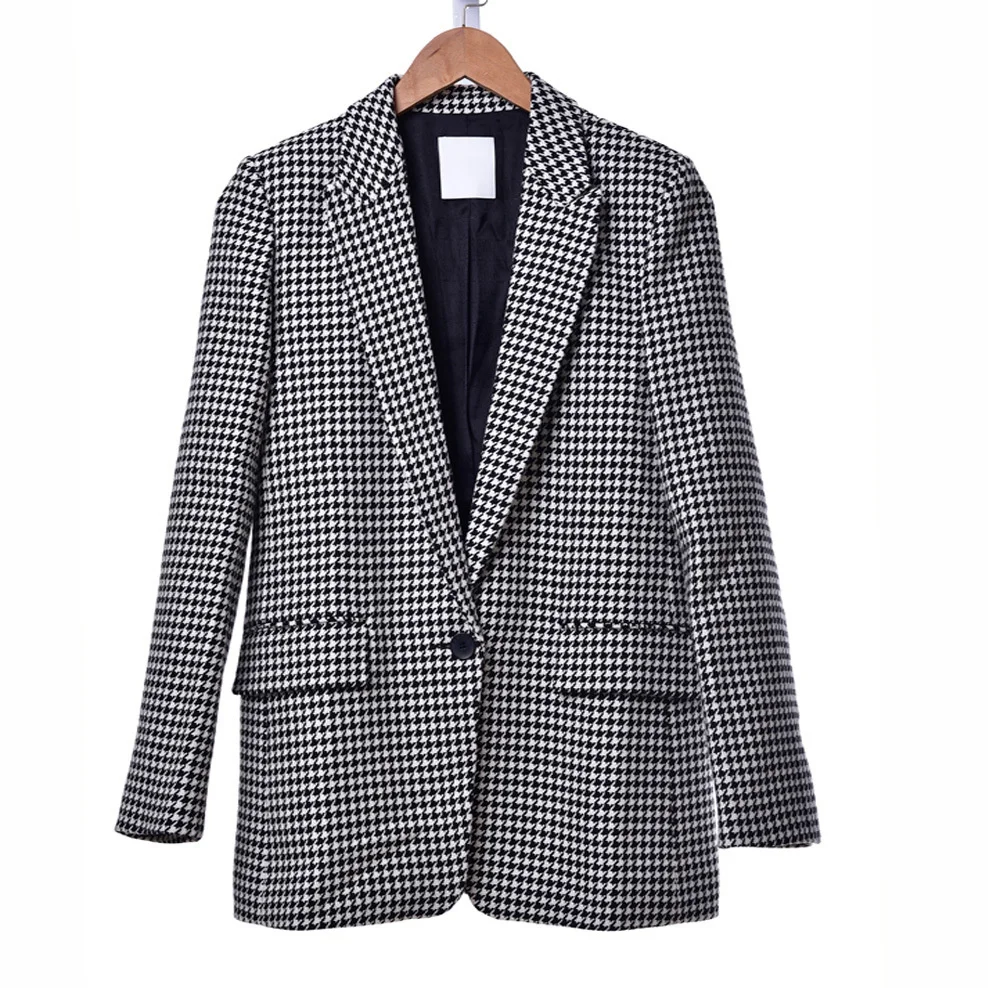

Autumn woman retro coat houndstooth slim woolen office ladies French brand commuter jacket women