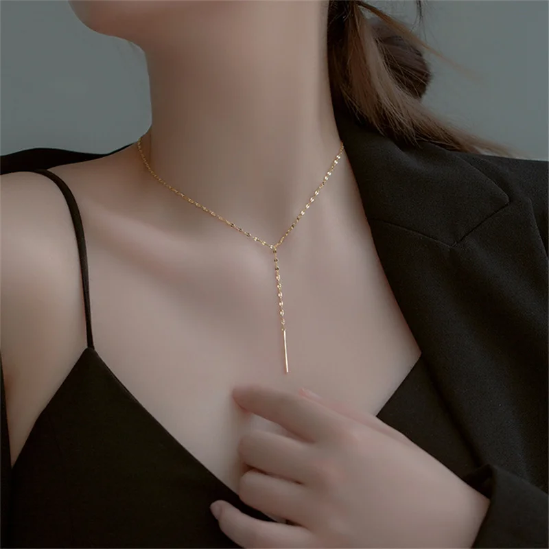 

Shining Gold Color Chain Clavicle Necklace For Women Jewelry Trendy Geometry Pendant Necklace Lady Exquisite Choker Accessories