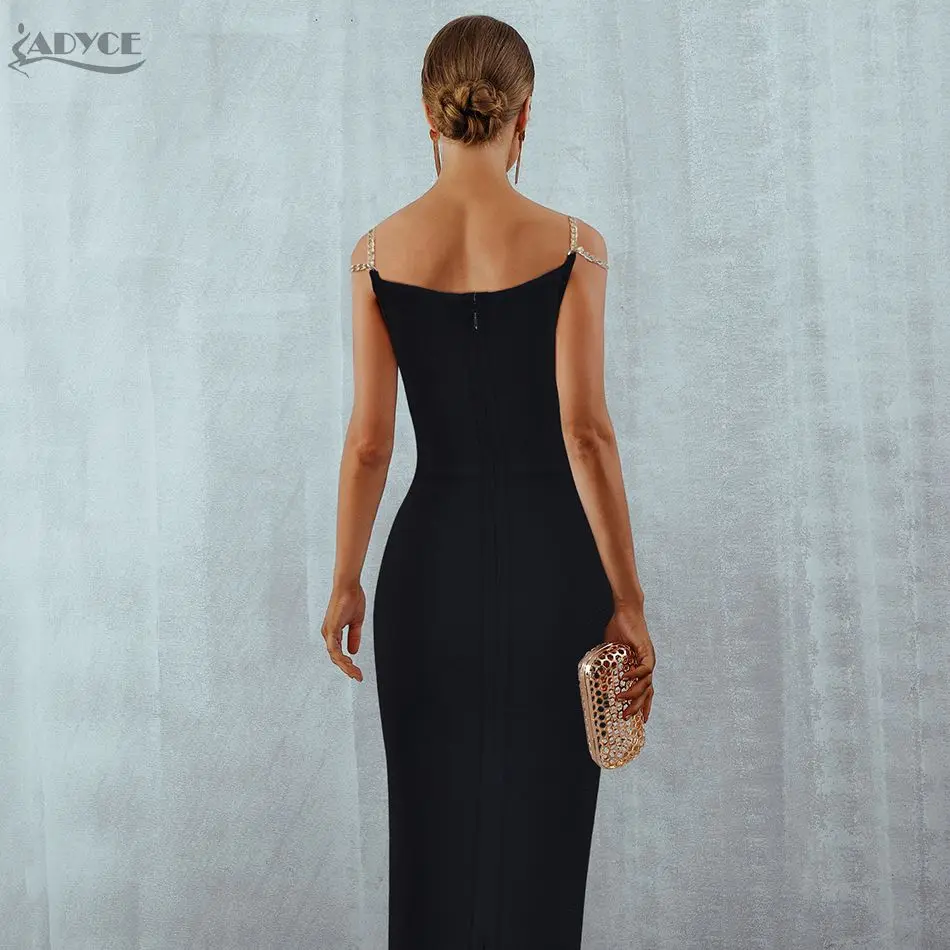 Женское вечернее платье ADYCE черное облегающее макси на тонких бретелях вечерние V