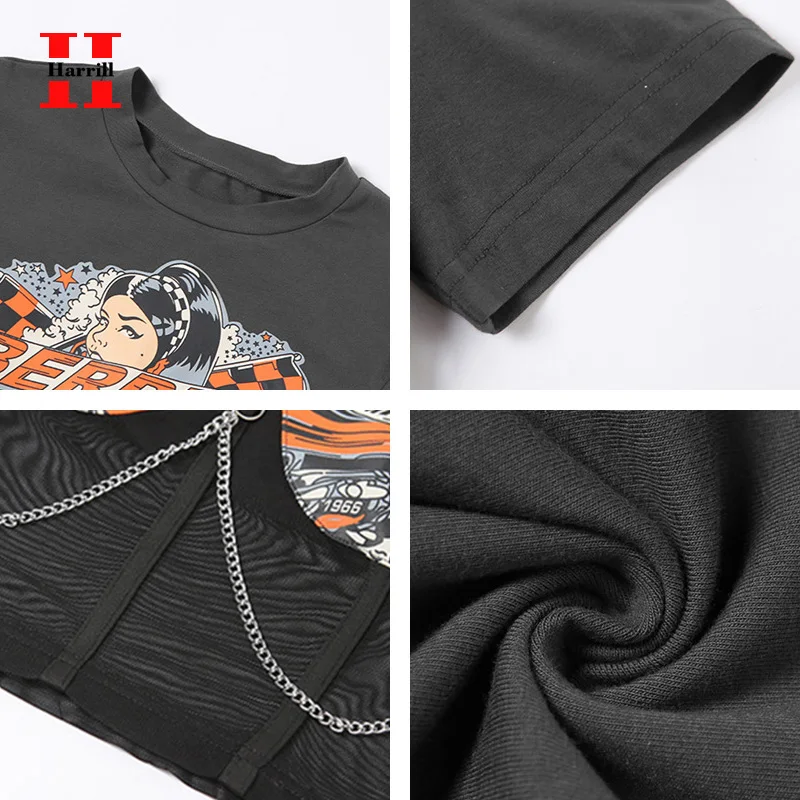 

Cropped Tops Summer T-shirts Women Clothes Slim Cartoon Tees Top Polyester Blouse Femme O-Neck Short Sleeves Harajuku Mujer