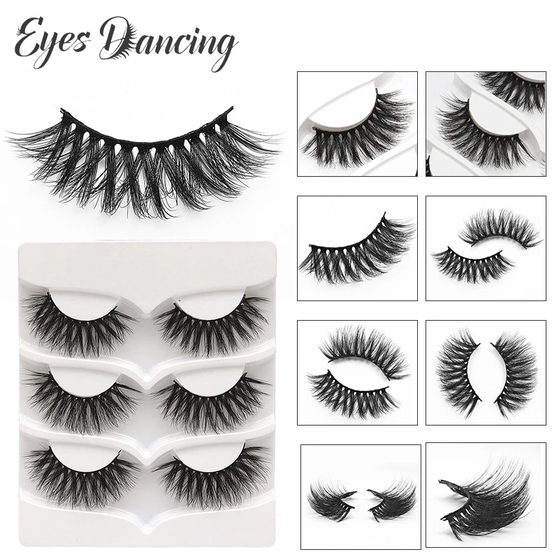 eyes dancing 3 Pairs/Set 3D Faux Mink Lashes Cross Natural Long False Eyelashes Hand made Makeup Eye Lash Extension Tools | Красота и