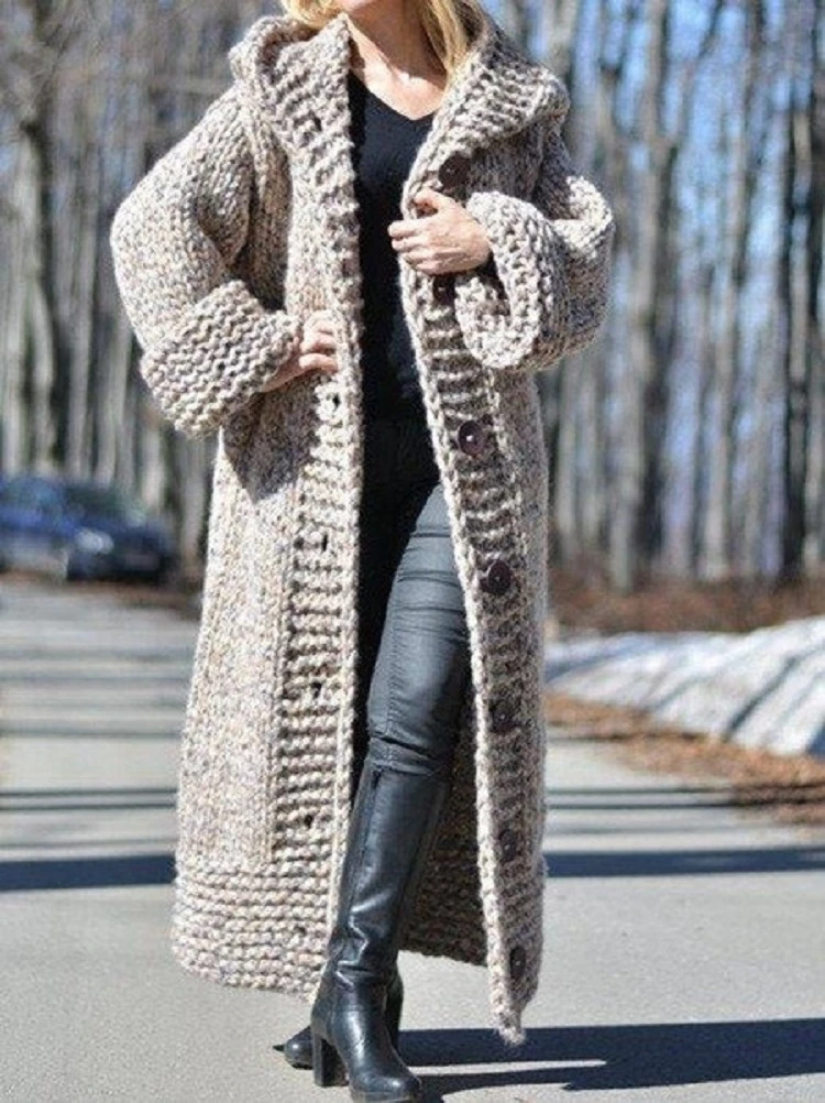 

Ladifit Sweater Women Cardigan Knitted Autumn and Winter New Hooded Long Sleeve Casual Fashion Warm Plus Size S-5XL