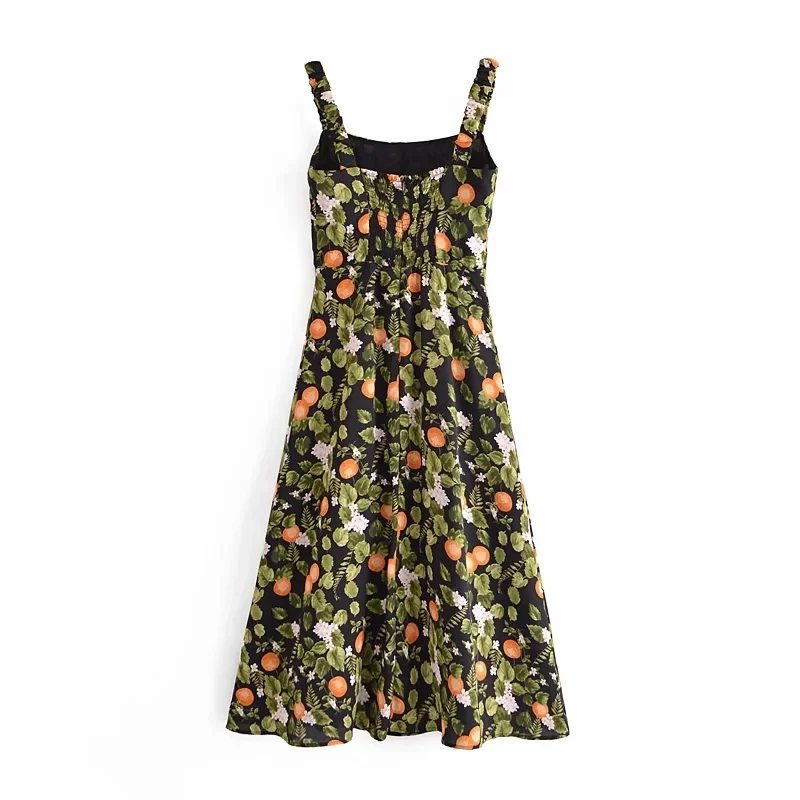 

Ins Fashion Blogger Vintage Indie Folk Lemon Printing Romatic Vestidos De Fiesta De Noche Summer Beach Long Dress Women