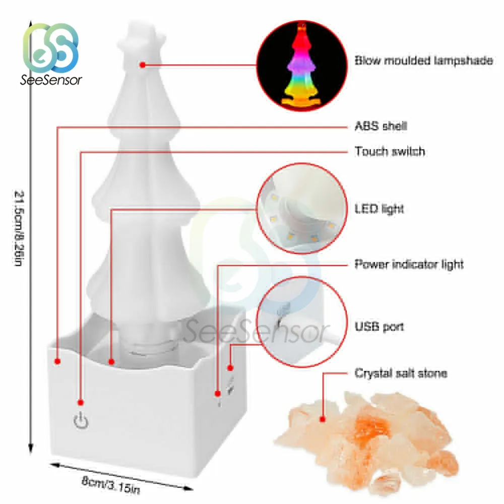 USB красочный эффект LED 3D Рождественская елка свет Кристалл соль камень лампа
