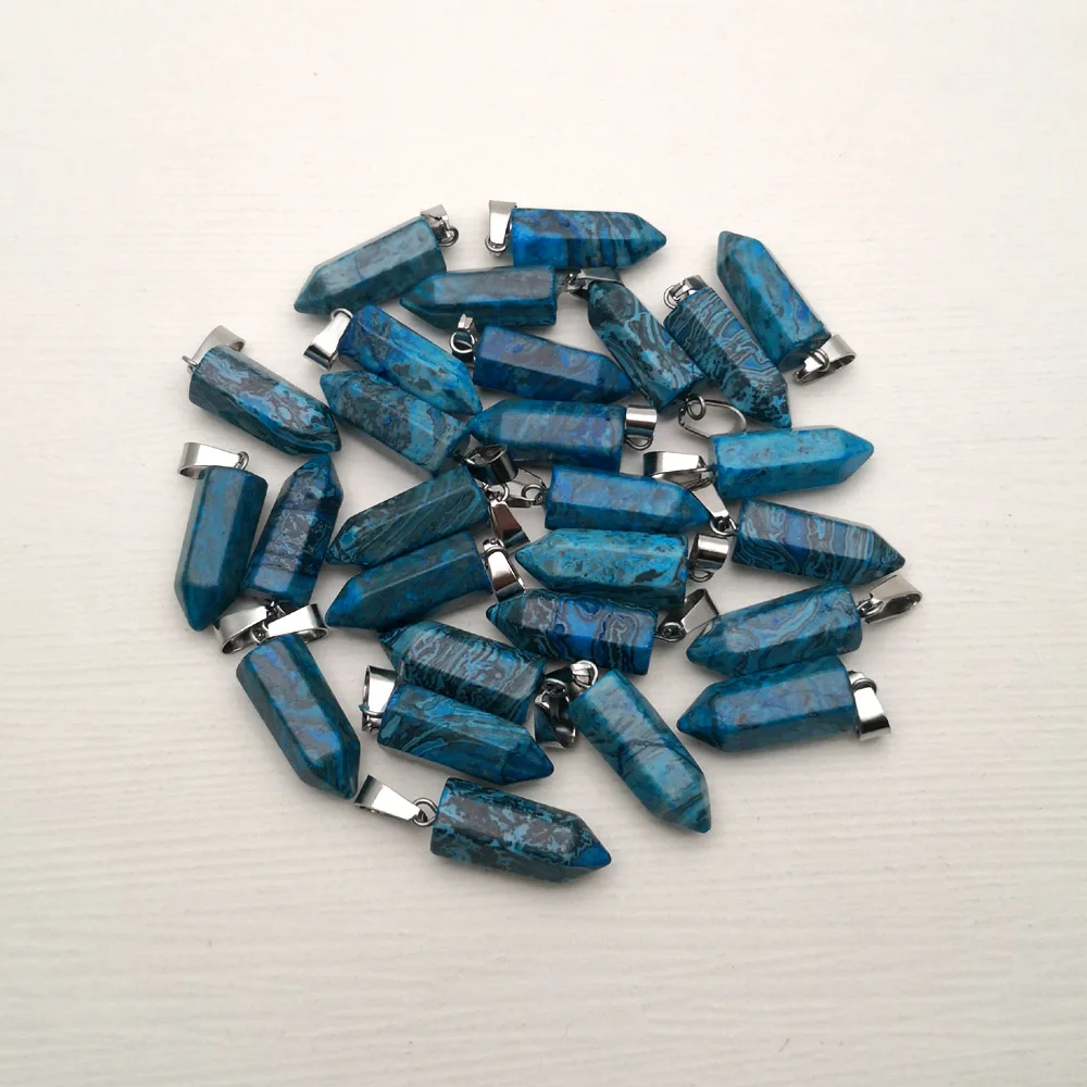 

new fashion blue onyx 50pcs/lot charm natural stone crystal pillar Pendants & necklaces for Jewelry making Pendulum wholesale