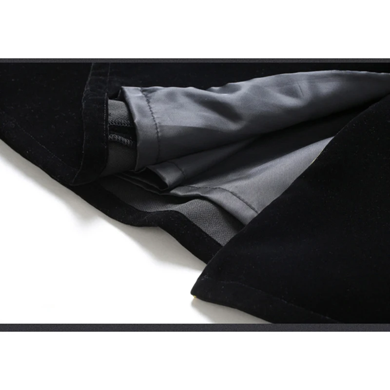 

Europe Women Solid Black Trench Golden Band Turn-down Collar Velvet Coat Female Belt Overcoat L0801117