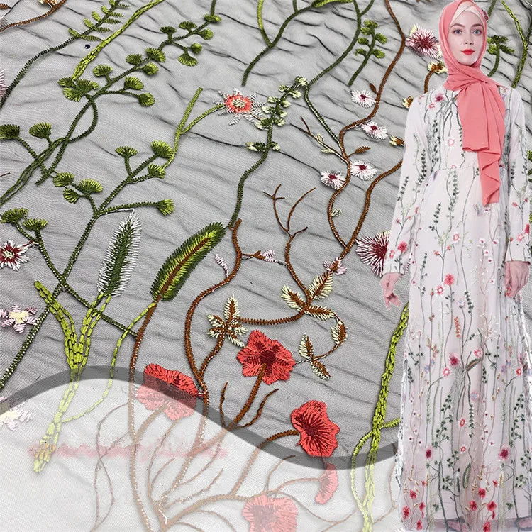 

Embroidered Lace Fabric Water Plant Mesh Dress Fabric Fashion Ladies Dress Embroidered Lace Fabric