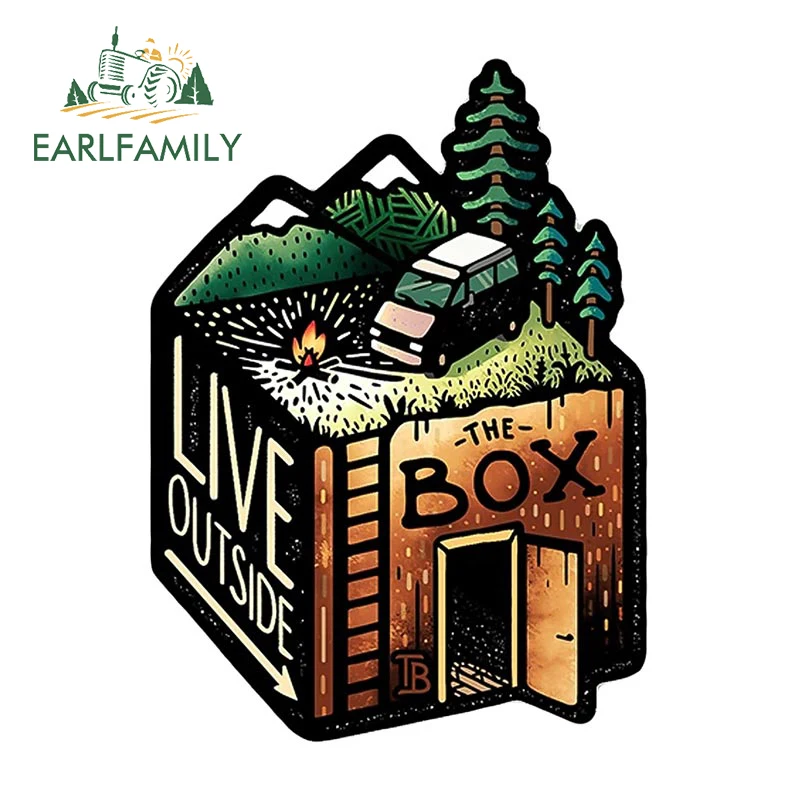 

EARLFAMILY 13cm x 9.5cm for Live Outside The Box Vanlife Car Stickers Occlusion Scratch Vinyl Decals Cartoon Car Door Protector