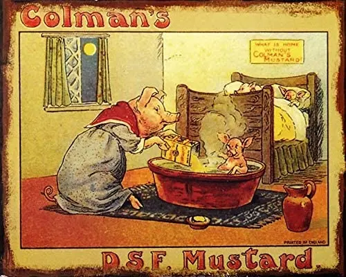 

Mustard Pigs Poster Retro Painting Tin Sign for Street Garage Family Cafe Decoration Crafts Metal Tin Sign 8x12inch