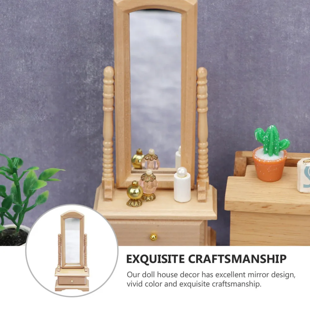 

1PC Mini Wooden Dressing Mirror Mini House Decoration Furniture Model Decor