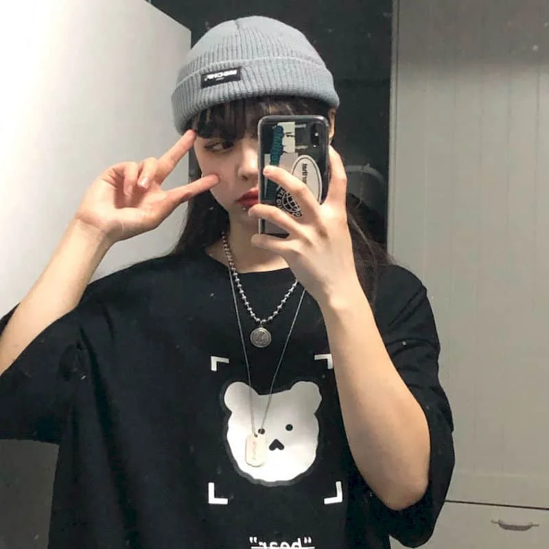 

New Summer Harajuku Tshirts Women Casual Short Sleeves T-shirt Printed Cartoon Bear Fashion Streetwears Female Clothing