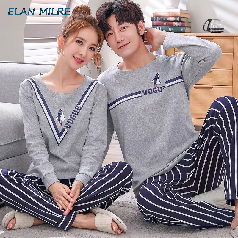 2020 парный пижамный комплект хлопковые пижамы одежда для сна с длинными рукавами