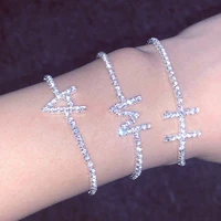 shiny lucky rhinestone delicates single letter bracelet for women luxury adjustable crystal chain bracelet bangle jewelry gifts