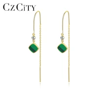 czcity earrings for women gold plated 925 silver emerald opal unusual tassel earring wedding engagement luxury party jewelry