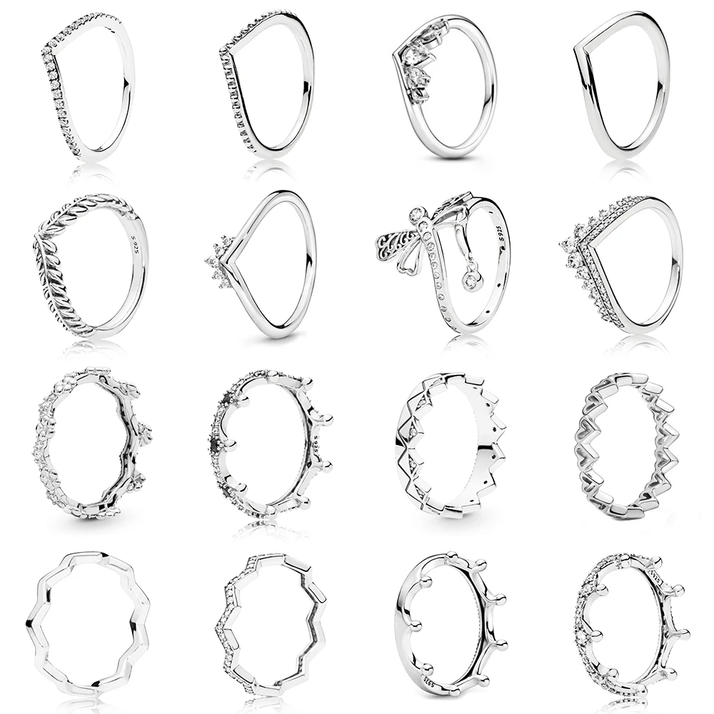 

Pan микро инкрустированное серебряное V-образное кольцо с блестящей короной со сверкающими словами простое подходящее переменное однорядно...