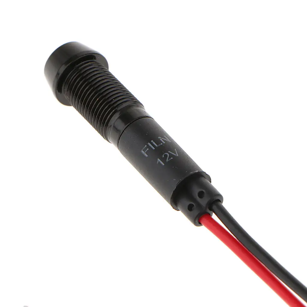 

8mm 12V Concave Metal Indicator Pilot Light Lamp Wire Lead Blue