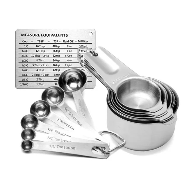 

14 Pcs Stainless Steel Conversion Chart Kitchen Baking Tools Magnetic Stainless Steel Spoons Measuring Cups