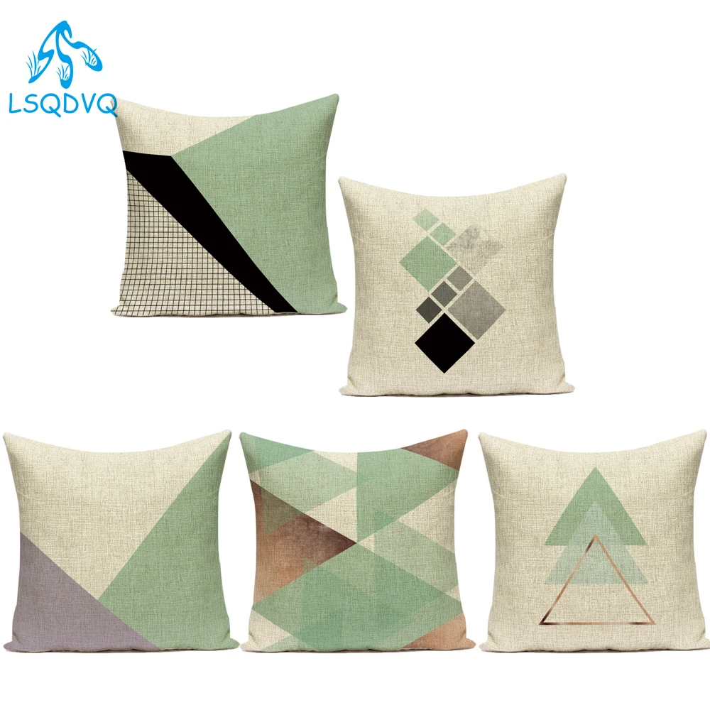 Декоративные диванные подушки чехол просто зеленый полиэстер с геометрическим