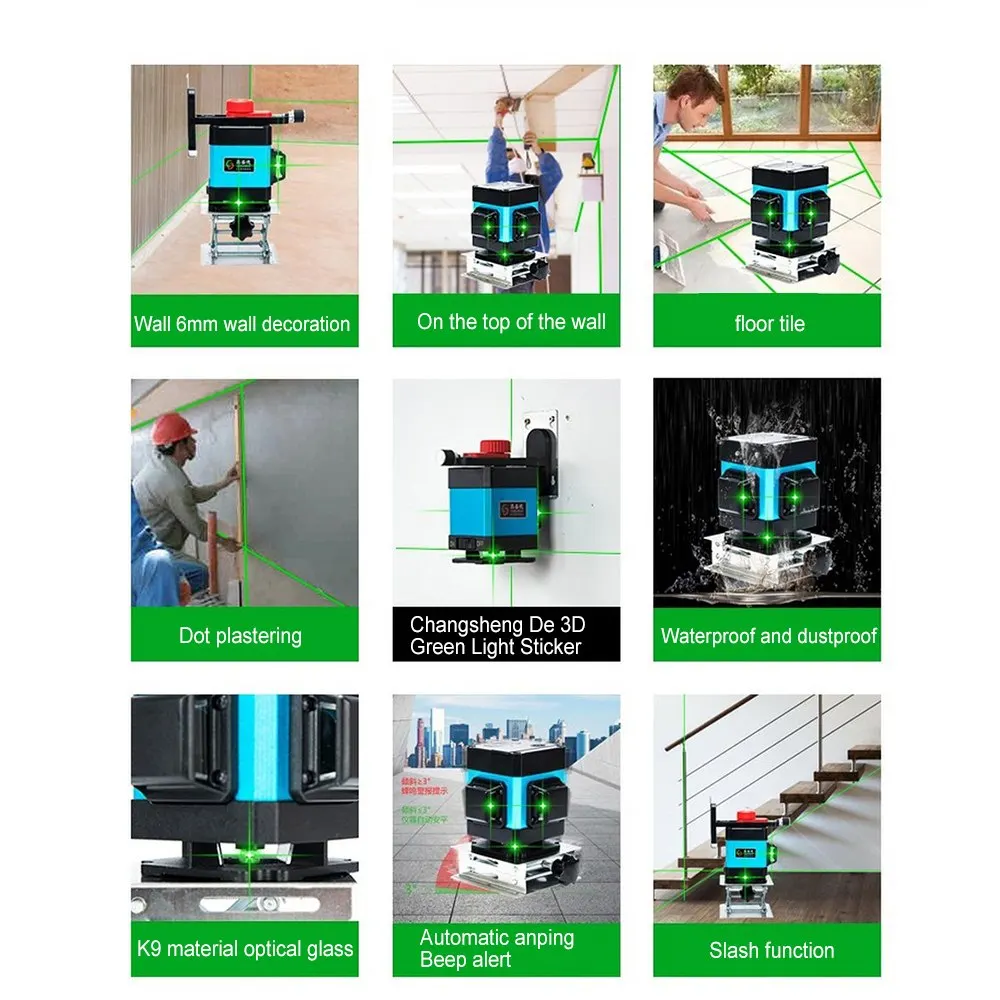 Лазерный 3D уровень 12 линий зеленый лазер с подъемным столом Треногой верхней