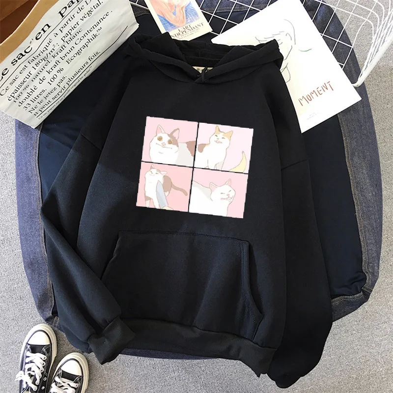 Женские толстовки большого размера с принтом кошек пуловеры свитшоты в стиле