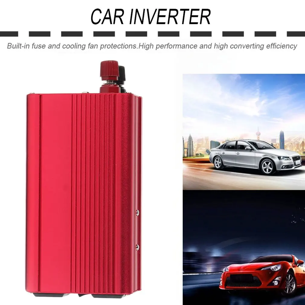 

DC 12V To AC 240V Power Converter Red Dual USB Ports Car Voltage Converter Aluminum Alloy Case Car Charger With Clip hot sale