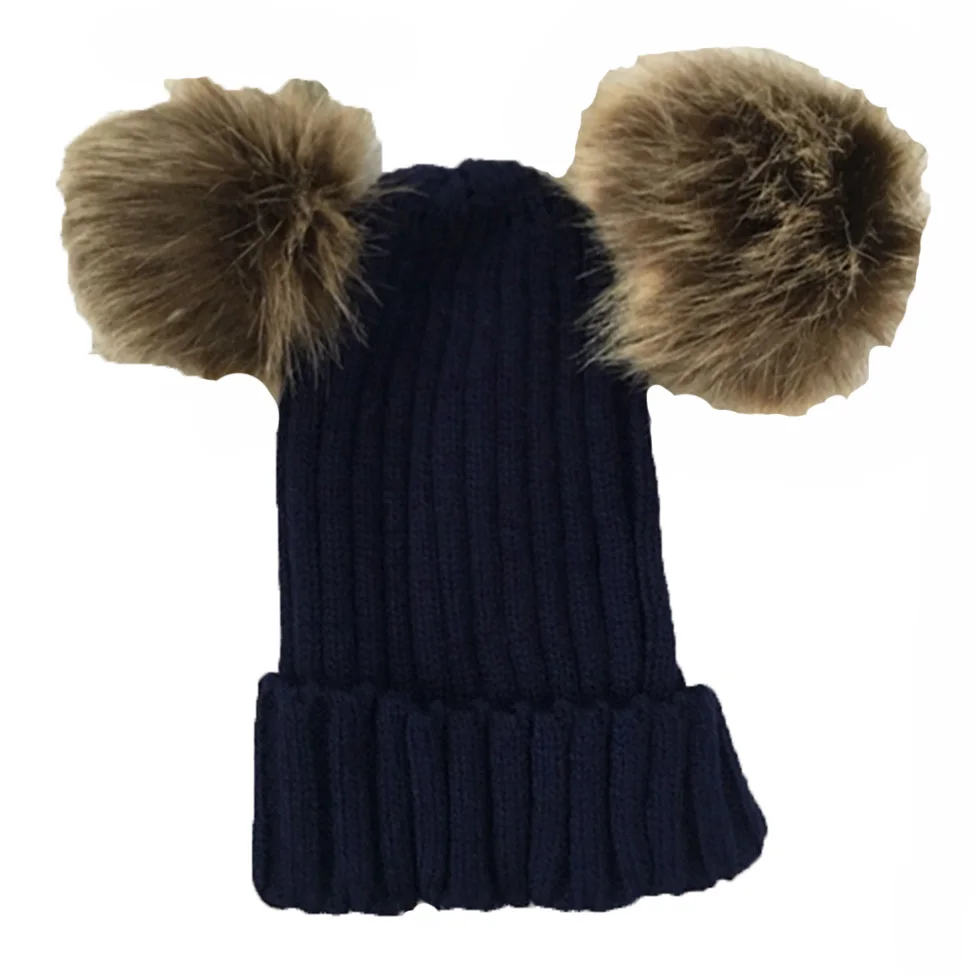 Baby Navy 2 шт./компл. Семейные комплекты Шапки из искусственного меха с помпоном для маленьких девочек и мальчиков, осень-зима теплая без полей для мужчин Para Bebe детские вязаные шапки без полей - Цвет: Baby Navy