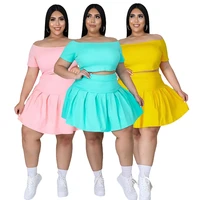 5xl plus size women clothing wholesale summer outfits crop tops and pleated skirt tracksuit sweet dress suits dropshipping