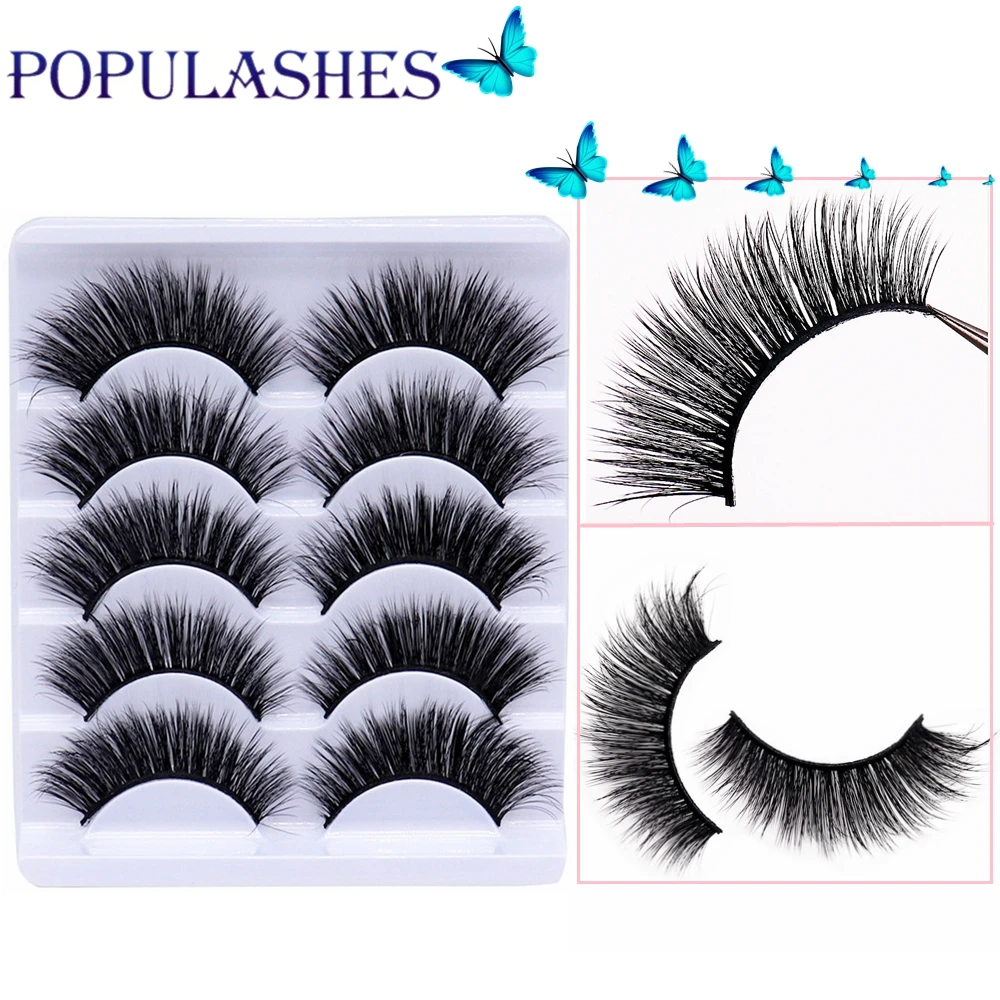 

3d Mink Eyelashes Dramatic Long Dense Clusters Cosplay Stage Thick Tails 5 Pairs Fiber Hard-stalked Fake Eye Lash Extension