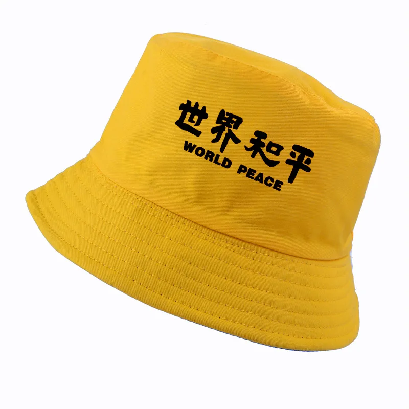 

Unisex Summer Bucket Hat men Women World Peace Foldable fisherman cap Outdoor Cotton Basin Chapeau Sun Prevent Hats for boy girl