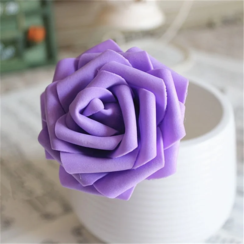 Purple 25 голов 7 см искусственная Цветочная подделка Пена Розы Цветы Букет невесты Свадебная вечеринка домашний декор DIY ВЕНОК принадлежности для скрапбукинга - Цвет: Purple