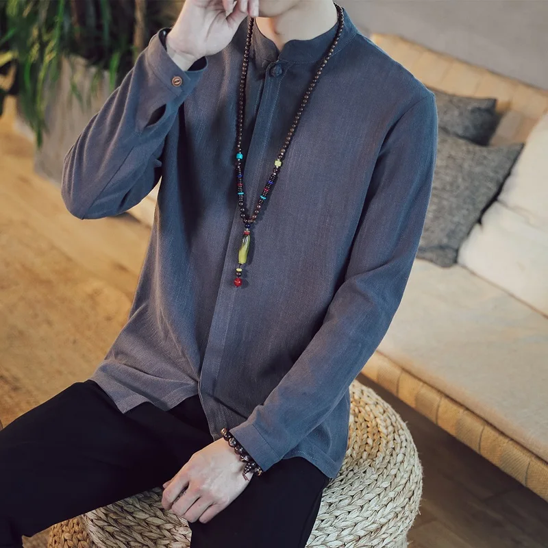 Chinese Style Solid Tang Suit Shirt Men Fashion Streetwear Harajuku Long Sleeve Mens Shirts 2021 Kung Fu Clothes 31640 | Тематическая