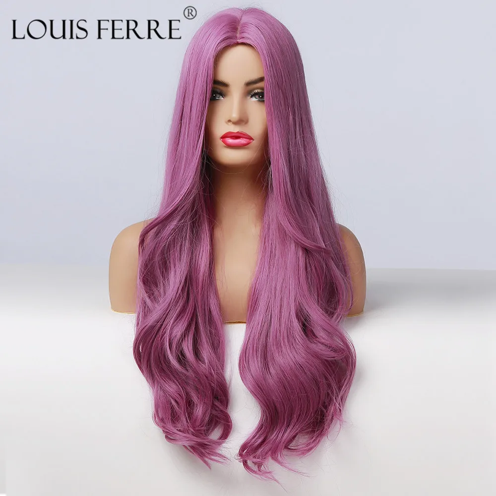 LOUIS FERRE Long Purple Cosplay Wig for Women Fashion Color Popular Wave Synthetic Wigs Heat Resistant Fiber Hair Daily Party  Шиньоны