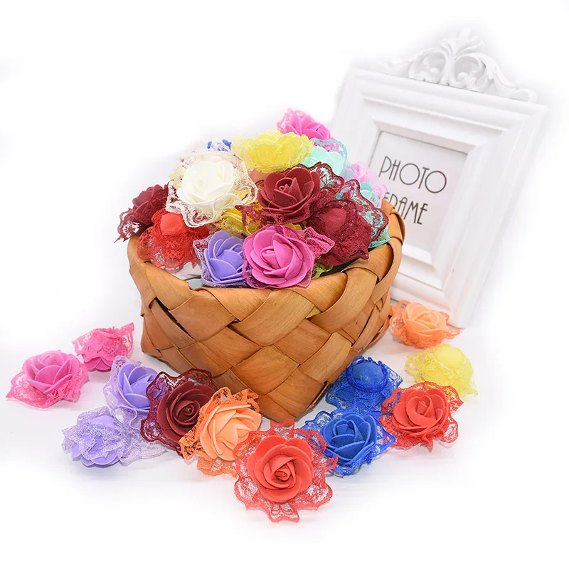 

50pcs 3.5cm Artificial Lace Foam Rose Flower Heads for Wedding Decoration DIY Wreath Head Flowers Gift Scrapbooking Crafts