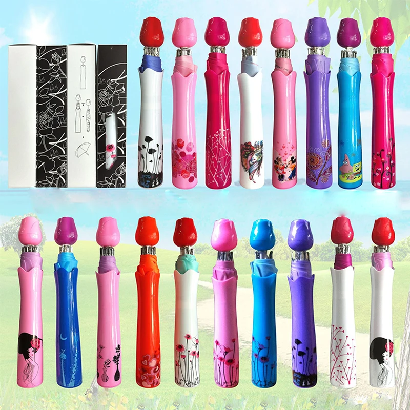 Креативный Зонт от дождя ваза зонтик розы анти УФ три складной зонт для и солнца