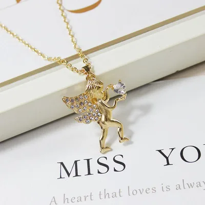 

Newest 2021 Gold Color Zinc Alloy Cupid Angel Heart Necklaces Clavicle Chain Pendant Choker Necklace for Women Jewelry Gifts