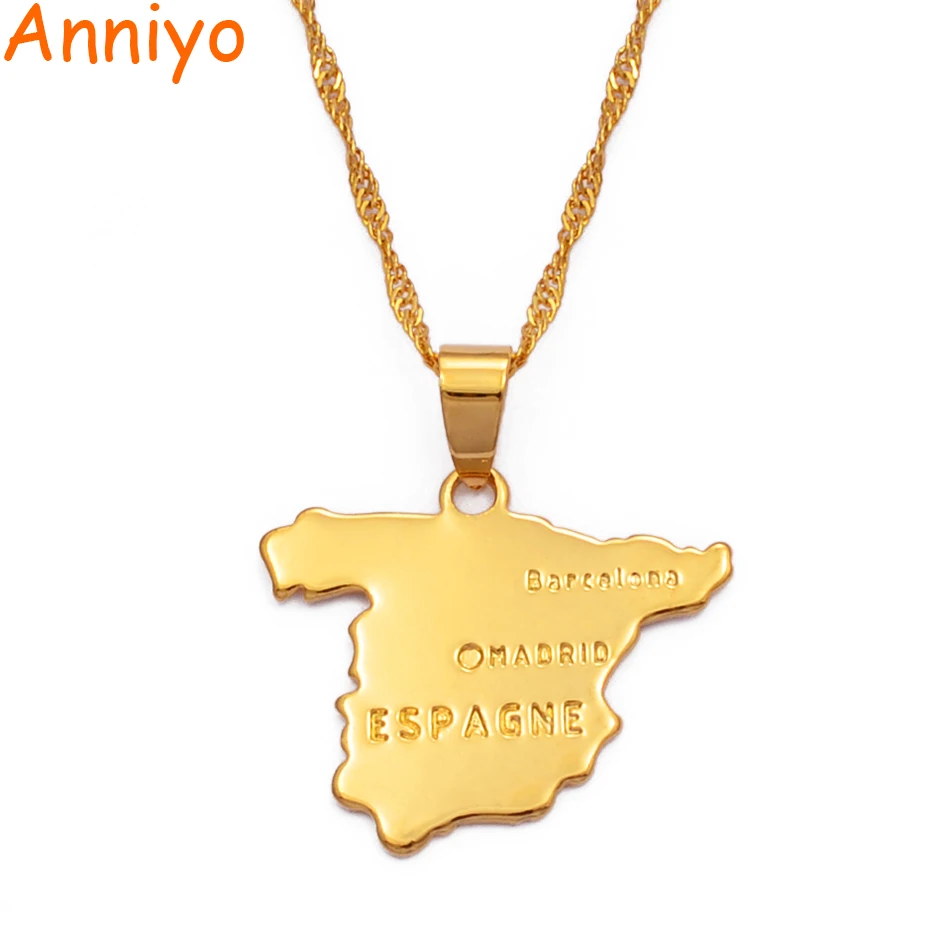 Anniyo Подвеска 2 3 см x 7 см/Испания кулон карта &amp ожерелье цепь для женщин золотой