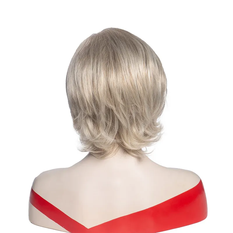 

Lady Short Blonde Nature Wavy Wig Synthetic Wig With Bang For Women Daily Party Use Heat Resistant Fiber Nature Looking Wig