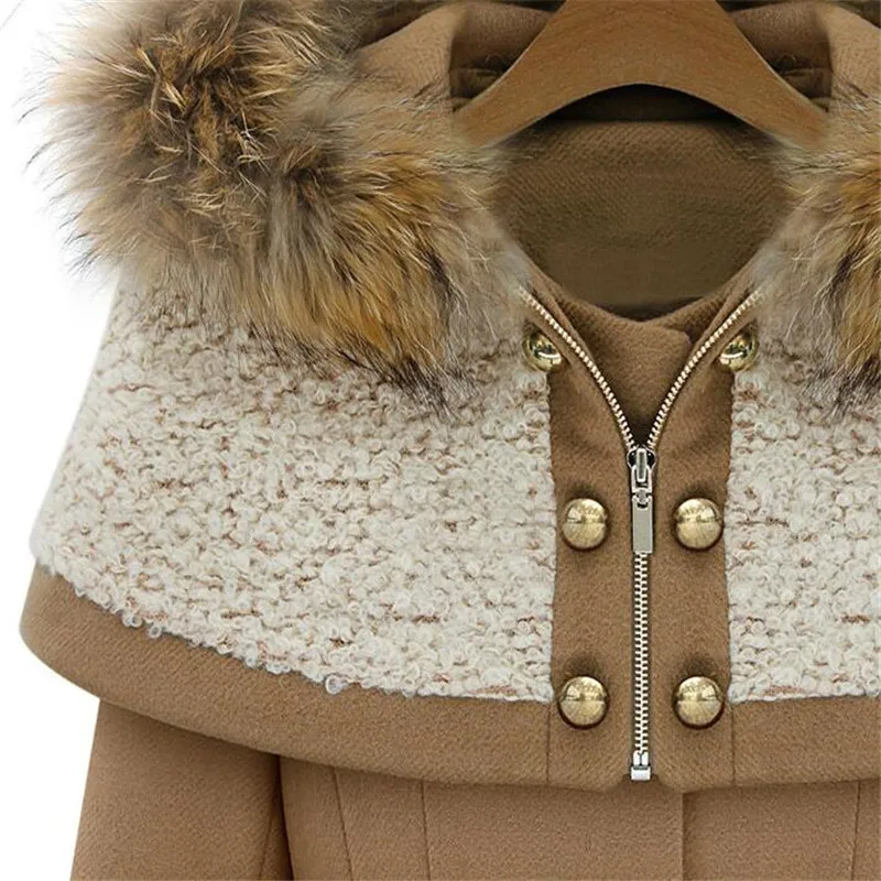 Женское шерстяное пальто средней длины с капюшоном смешанное Осень зима 2020