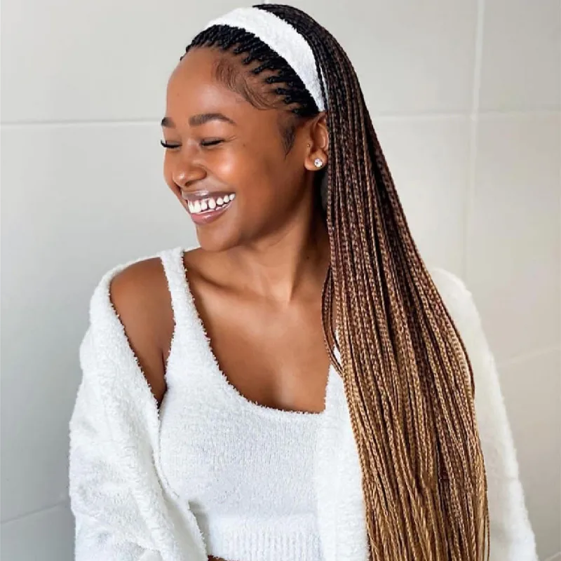 

Ombre Brown Braided Long Synthetic Lace Front Wigs for Women Long Straight High Temperature Glueless Wigs With Baby Hair