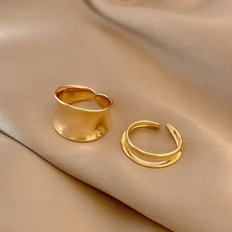 

MrZMsZ 2Pcs/set Gold Rings For Women luxurious Adjustable Open Ring Teen Girls 2021 Trendy Gift Fashion Jewelry Accessories