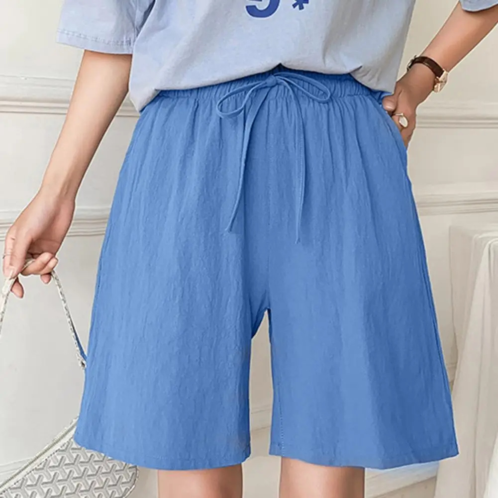 

Summer Cotton Line Shorts With High Waist Loose Wide Leg Shorts For Women Knee Length Straight Cotton Short Female Plus Size 3XL
