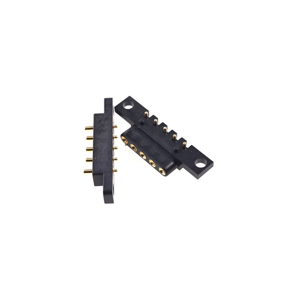 5 Pairs Pogo Pin Pole Spring Loaded Connector 2.54 mm Pitch Through Hole Flange Panel Mount Single Row Strip Female Male Probe |