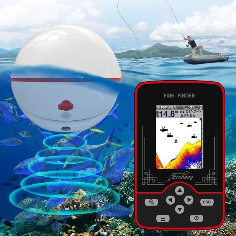 

Erchang - portable wireless sonar for carp fishing, 2.8 inch color LCD, echo sounder, 60m, air pressure and water depth