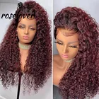 Бордовые # 99j вьющиеся человеческие волосы парики с глубокой волной 13x4, фронтальные парики для женщин, волнистые волосы, бразильские волосы без повреждений, предварительно выщипанные