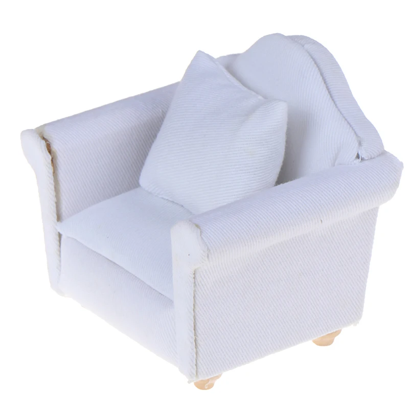 

White Sofa with Back Cushion Mini Sofa Chair Furniture Model Toys for Doll House Decoration 1/12 Dollhouse Miniature Accessories