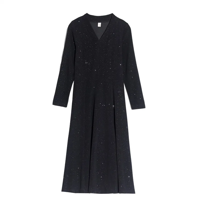 

Elegant Black Women Summer Slim Maxi Dresses New Ladies Long Sleeve V Neck Long Solid Party Dress Female Vestidos Women Clothing