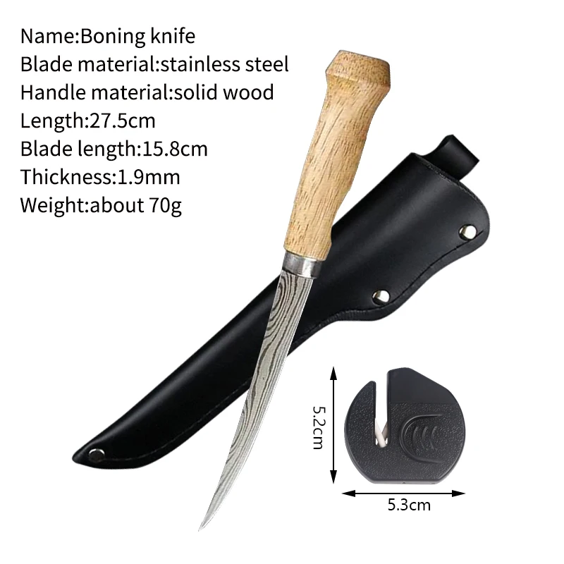 

Stainless Steel Fishing Knife Kitchen Bone Meat Fish Sushi Knife Fruit Vegetables Cutting Tool with Knife Cover Sharpener